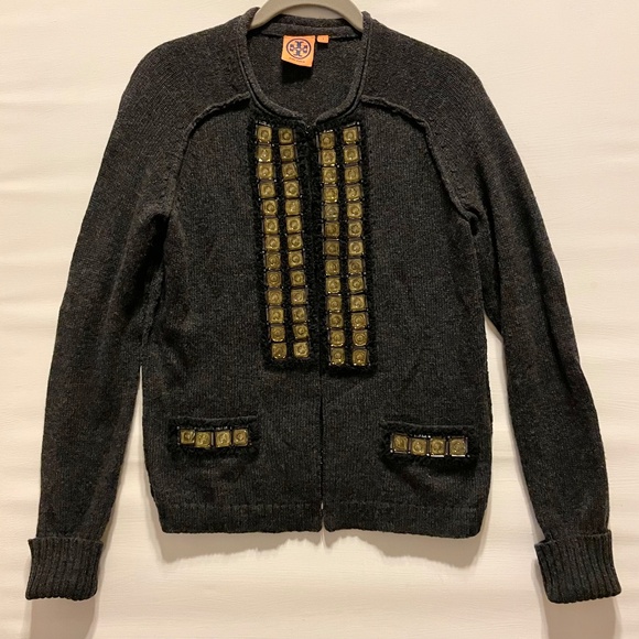 Tory Burch Embellished Wool Blend Cardigan Womens S Elegant Effortless Holiday - Picture 1 of 11